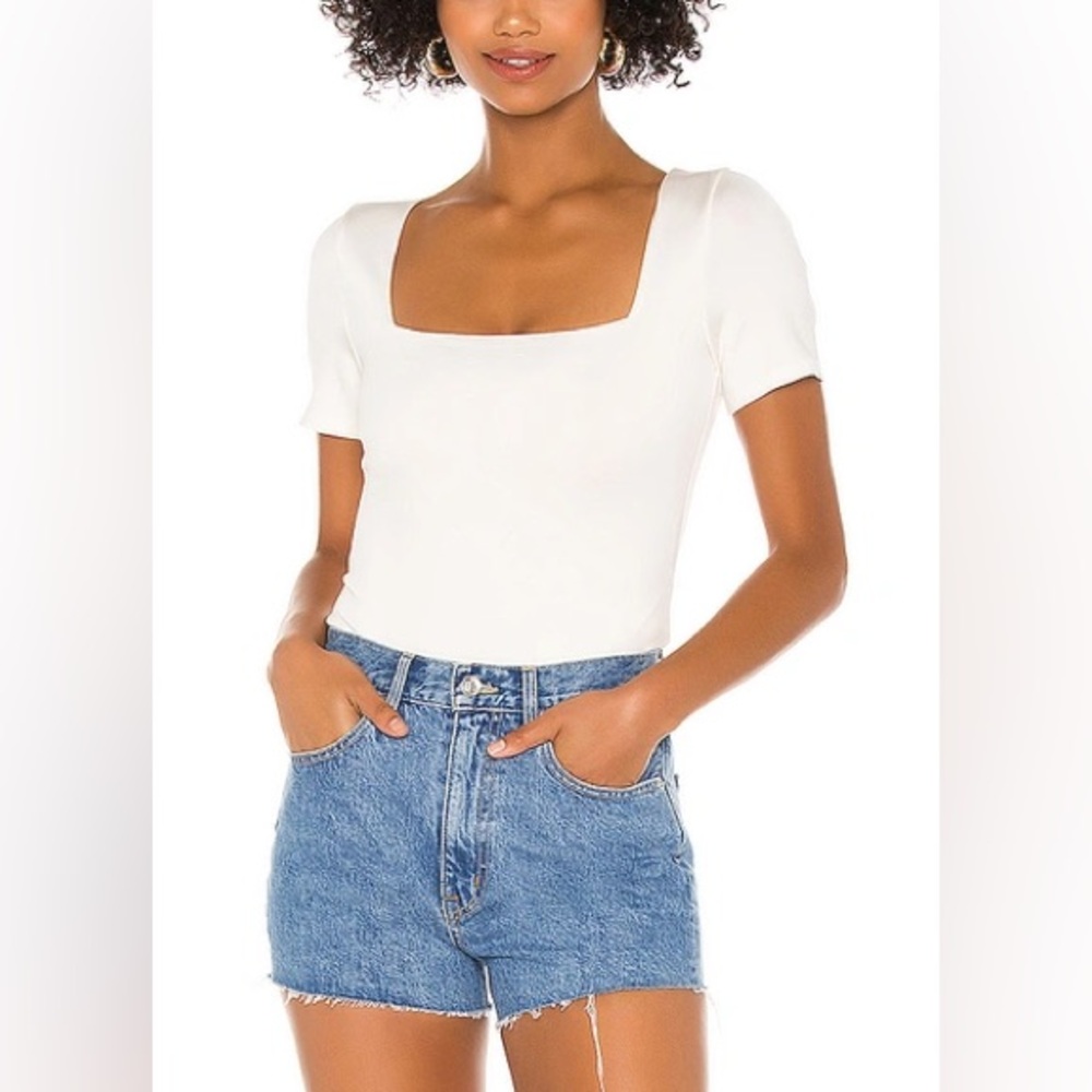ALICE + OLIVIA White Square Neck Bodysuit